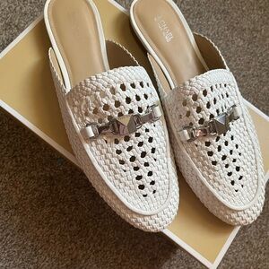 Michael Kors White Woven Mules